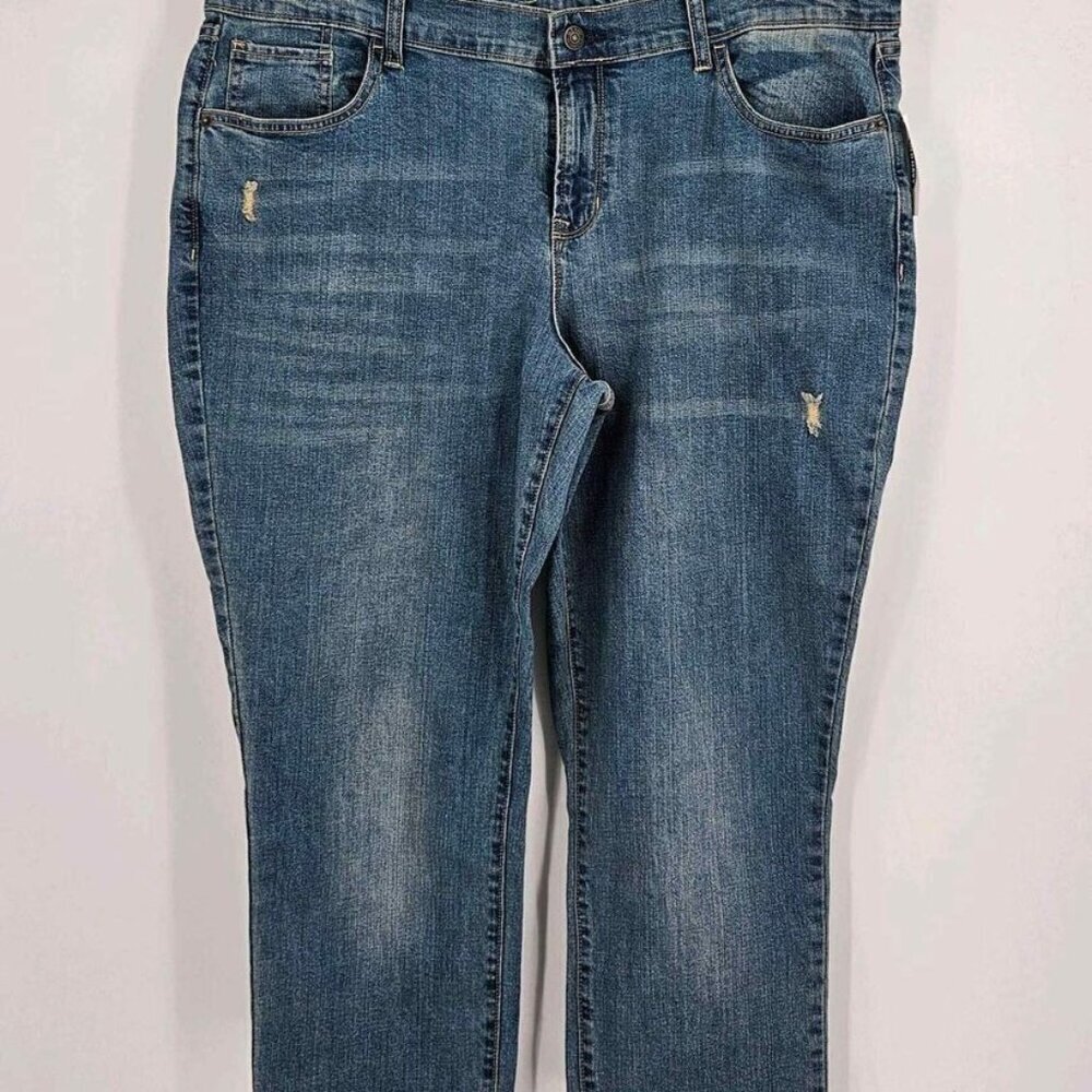 New Old Navy Standard Womens Stretch Jeans Sz 16 Crop Cuffed Distressed Straight